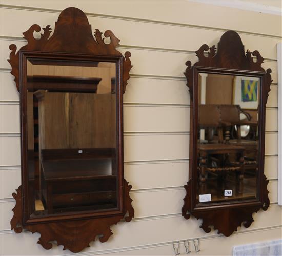 A pair of George III style mahogany fret cut wall mirrors H.80cm
